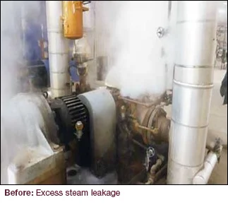 Excessive steam leakage on process steam turbine, caused by carbon ring wear